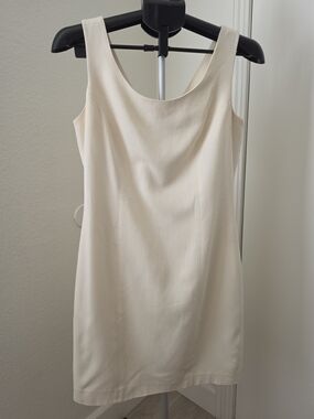 Vintage Georgiou Studio 100% Silk Ivory Shift Dress Size 8 Made Cyprus
